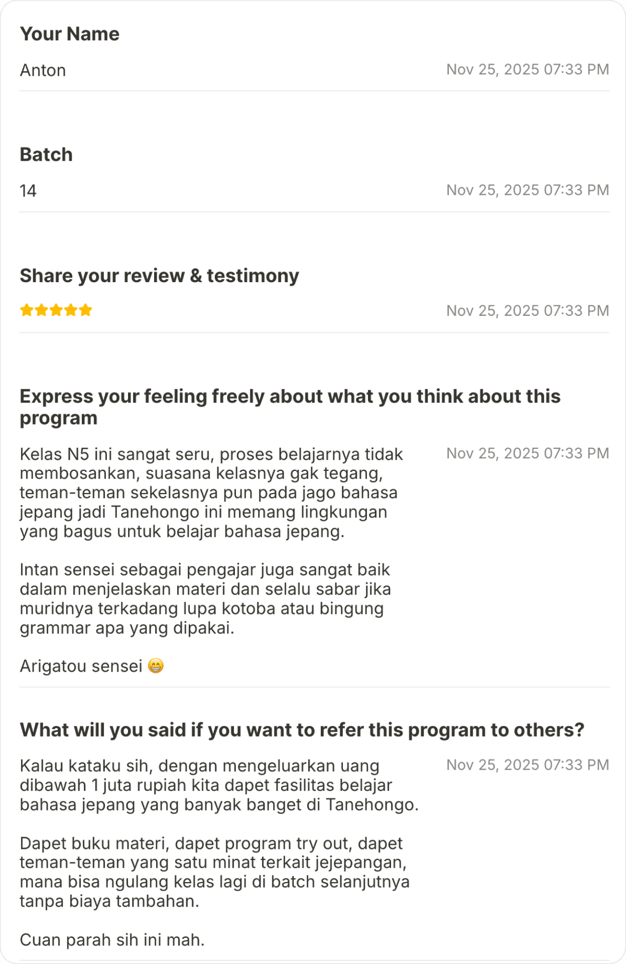 Testimoni dari Anton - Batch 14