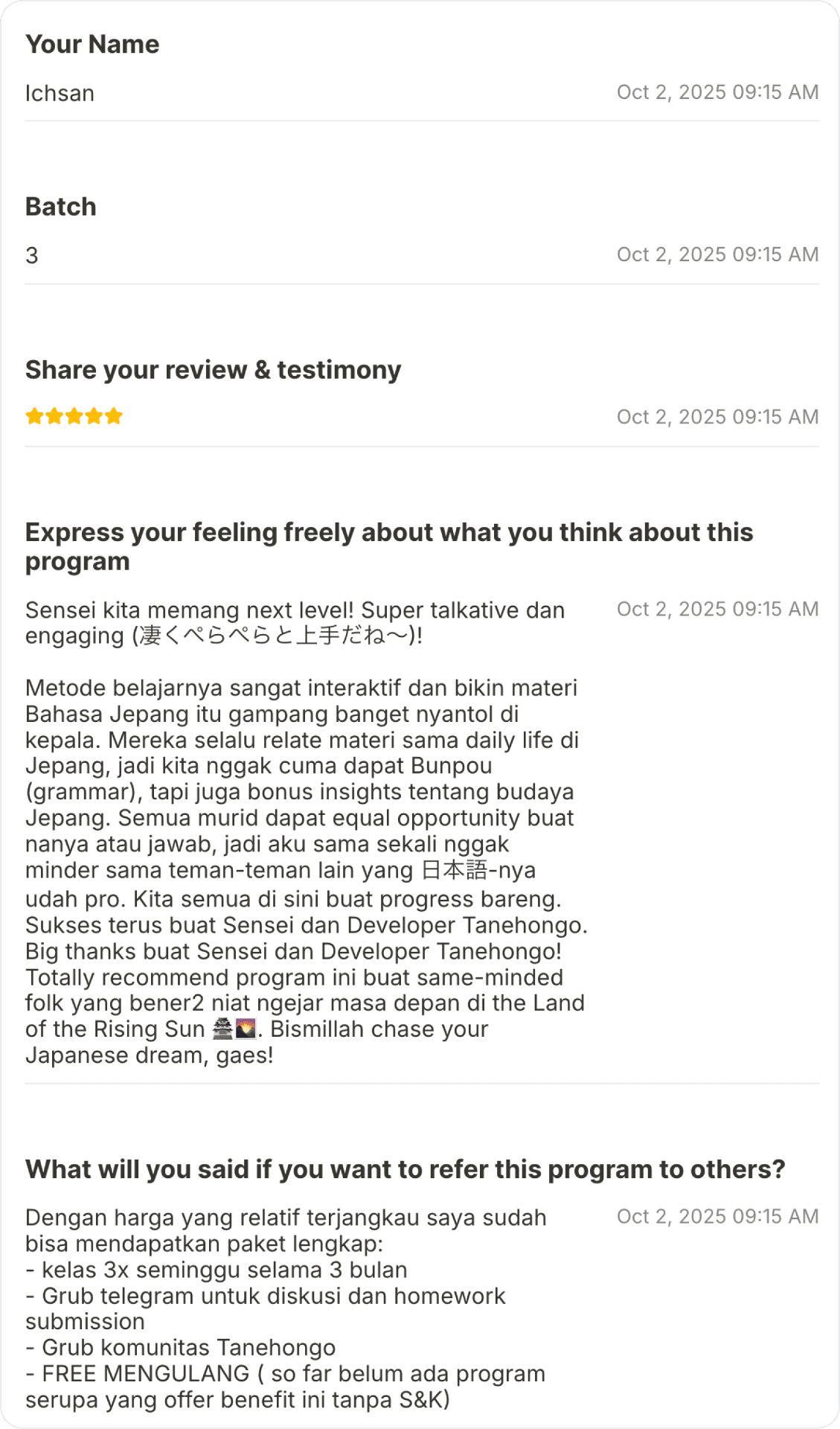 Testimoni dari Ichsan - Batch 3